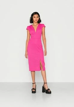 WAL G. ARMINA V NECK CAP SLEEVE MIDI DRESS - Cocktail Dress / Party Dress - Dark Fushia