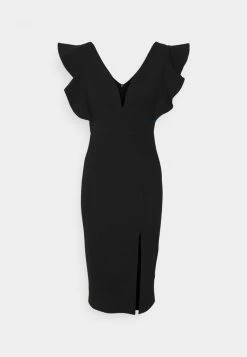 WAL G. V NECK RUFFLE SLEEVE MIDI DRESS - Cocktail Dress / Party Dress - Black/royal Blue -WAL G. Sales Store c13e82011c7b46809bd01ef3afb0853a