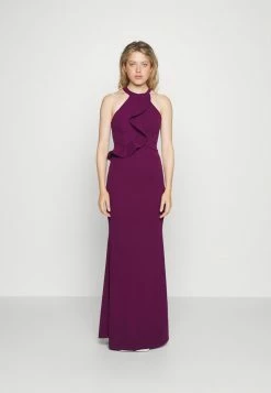 WAL G. TILLY RUFFLE HALTER NECK MAXI DRESS - Cocktail Dress / Party Dress - Plum