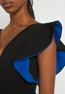 WAL G. V NECK RUFFLE SLEEVE MIDI DRESS - Cocktail Dress / Party Dress - Black/royal Blue -WAL G. Sales Store c5d7fd2f154b42b3973f8cac81f3bc37