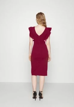 WAL G. V NECK RUFFLE SLEEVE MIDI DRESS - Jersey Dress - Berry Wine/blush Pink -WAL G. Sales Store c6206389621b42f9ab01d21ee00752e8