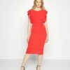 WAL G. DIANA RUFFLE SLEEVE MIDI DRESS - Jersey Dress - Coral
