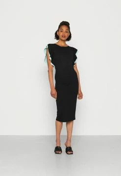 WAL G. KELLY RUFFLE SLEEVE MIDI DRESS - Cocktail Dress / Party Dress - Black/mint