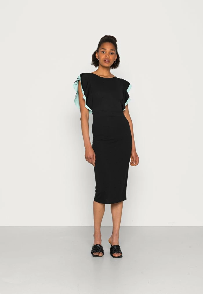 KELLY RUFFLE SLEEVE MIDI DRESS - Cocktail dress / Party dress - black/mint WAL G. KELLY RUFFLE SLEEVE MIDI DRESS - Cocktail Dress / Party Dress - Black/mint -WAL G. Sales Store dc0a8d0d2fbf43188a2eb72edd69a052