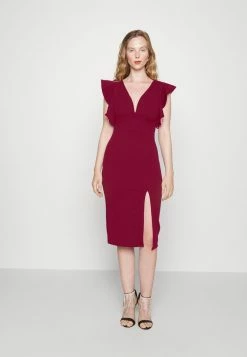 WAL G. V NECK RUFFLE SLEEVE MIDI DRESS - Jersey Dress - Berry Wine/blush Pink