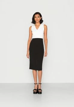 WAL G. LOVA V NECK BOW MIDI DRESS - Cocktail Dress / Party Dress - Black/ White