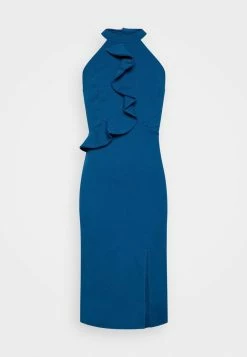 WAL G. SASHA FRILL NECK MIDI DRESS - Jersey Dress - Dark Teal Blue -WAL G. Sales Store df5a7d82b034463b9d064a143fd0d36c
