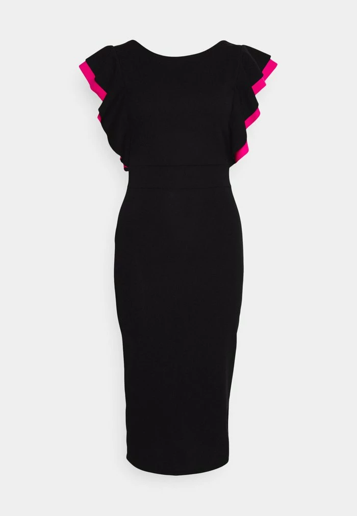KELLY RUFFLE SLEEVE MIDI DRESS - Cocktail dress / Party dress - black/dark fushia WAL G. KELLY RUFFLE SLEEVE MIDI DRESS - Cocktail Dress / Party Dress - Black/dark Fushia -WAL G. Sales Store e2f2a6ccf978446596ab17b953331026