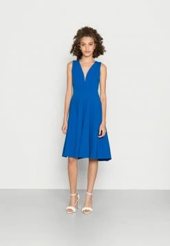 WAL G. EVA V NECK PLEATED MIDI DRESS - Cocktail Dress / Party Dress - Royal Blue