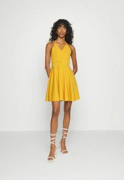 WAL G. ZOEY HALTER WRAP SKATER DRESS - Cocktail Dress / Party Dress - Dark Yellow