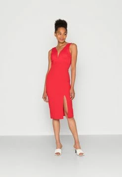 WAL G. V NECK MIDI DRESS - Shift Dress - Red
