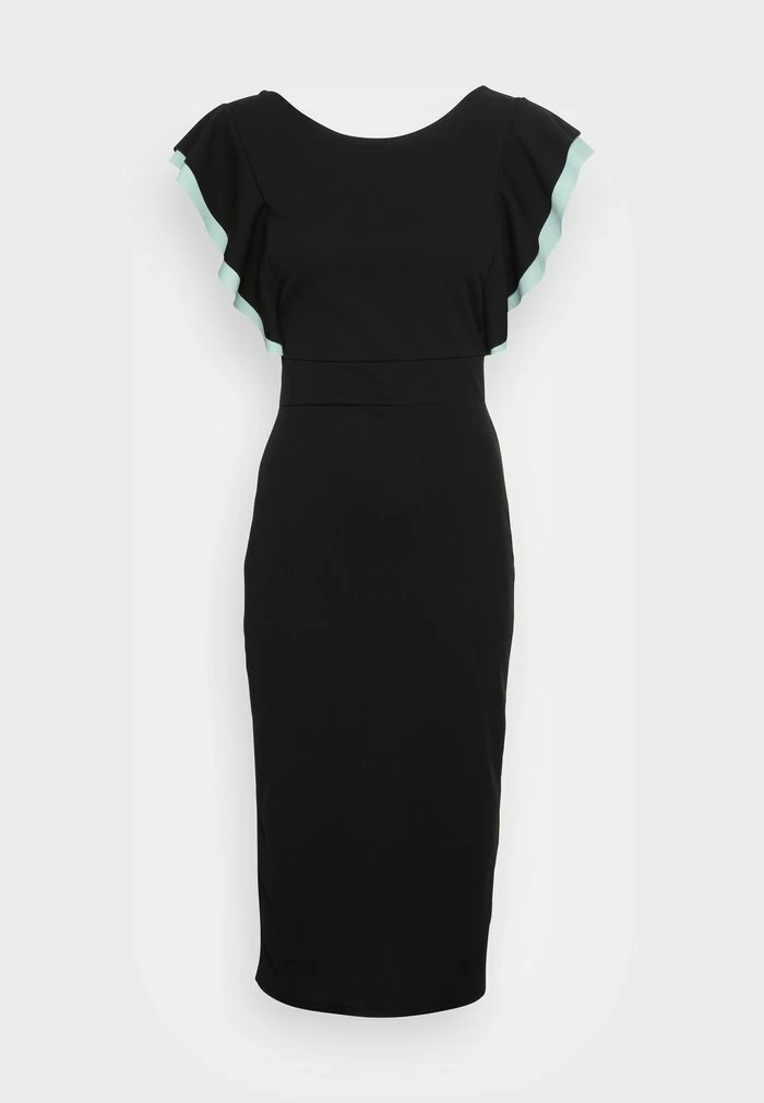 KELLY RUFFLE SLEEVE MIDI DRESS - Cocktail dress / Party dress - black/mint WAL G. KELLY RUFFLE SLEEVE MIDI DRESS - Cocktail Dress / Party Dress - Black/mint -WAL G. Sales Store f40e67fb68b144caa4b512fed55ed028