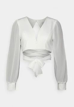 WAL G. WGXZL WEDDING - BESSIE MESH SLEEVE V NECK CROP TOP - Blouse - White -WAL G. Sales Store f6004479d1464de4aea836beef635289