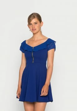 WAL G. IDRIS OFF THE SHOULDER ZIP FRONT SKATER DRESS - Cocktail Dress / Party Dress - Electric Blue