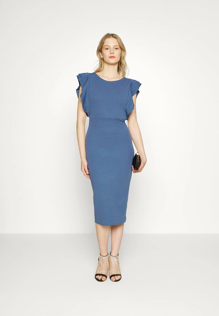 DIANA RUFFLE SLEEVE MIDI DRESS - Jersey dress - denim WAL G. DIANA RUFFLE SLEEVE MIDI DRESS - Jersey Dress - Denim -WAL G. Sales Store fac3c801ef97433aa714a5f82083a79f