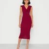 WAL G. BROOKE FRILL MIDI DRESS - Shift Dress - Berry Wine