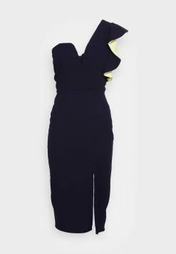 WAL G. ONE SHOULDER RUFFLE MIDI DRESS - Jersey Dress - Navy/yellow -WAL G. Sales Store fdb79d93ea2040c0bf1152963bd5cab4