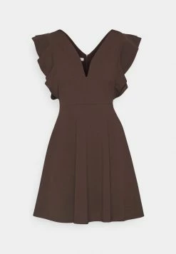 WAL G. LUCIA RUFFLE SLEEVE SKATER DRESS - Jersey Dress - Chocolate Brown -WAL G. Sales Store ffb980a11e9141c6994f37c87d6506bd